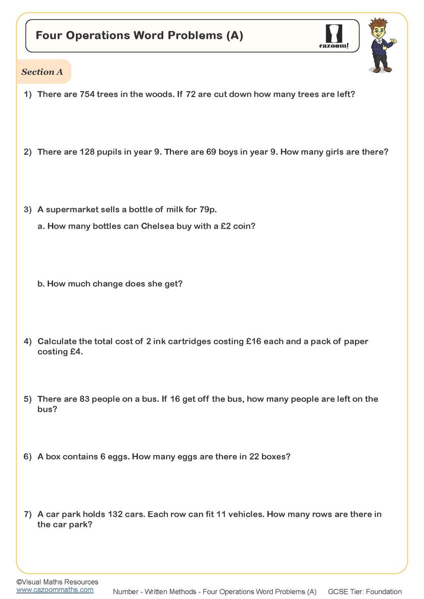 Four Operations Word Problems A With Clues Worksheet Fun And Engaging PDF Worksheets Algebra Word Problems Worksheet Worksheets Library