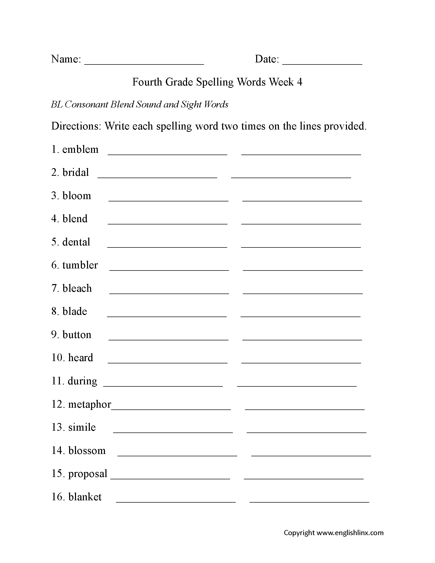 Fourth Grade Spelling Worksheets Free Printable Word Lists Practice 4th Grade Spelling Activities Worksheets Tree Valley Academy