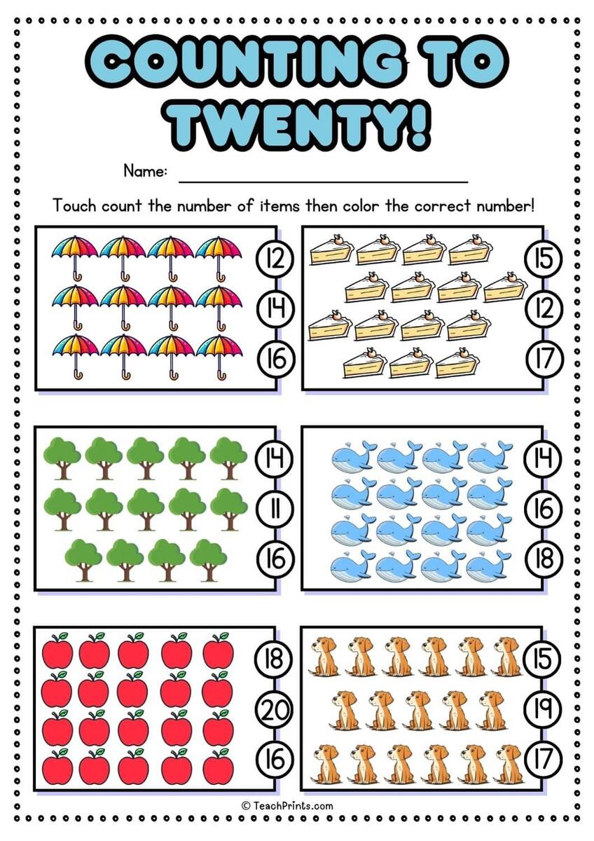 Free 1 20 Counting Worksheets Teach Prints Buy Counting Objects 1 20 Worksheet Homeschool Kindergarten PDF Pattern Online In India Etsy