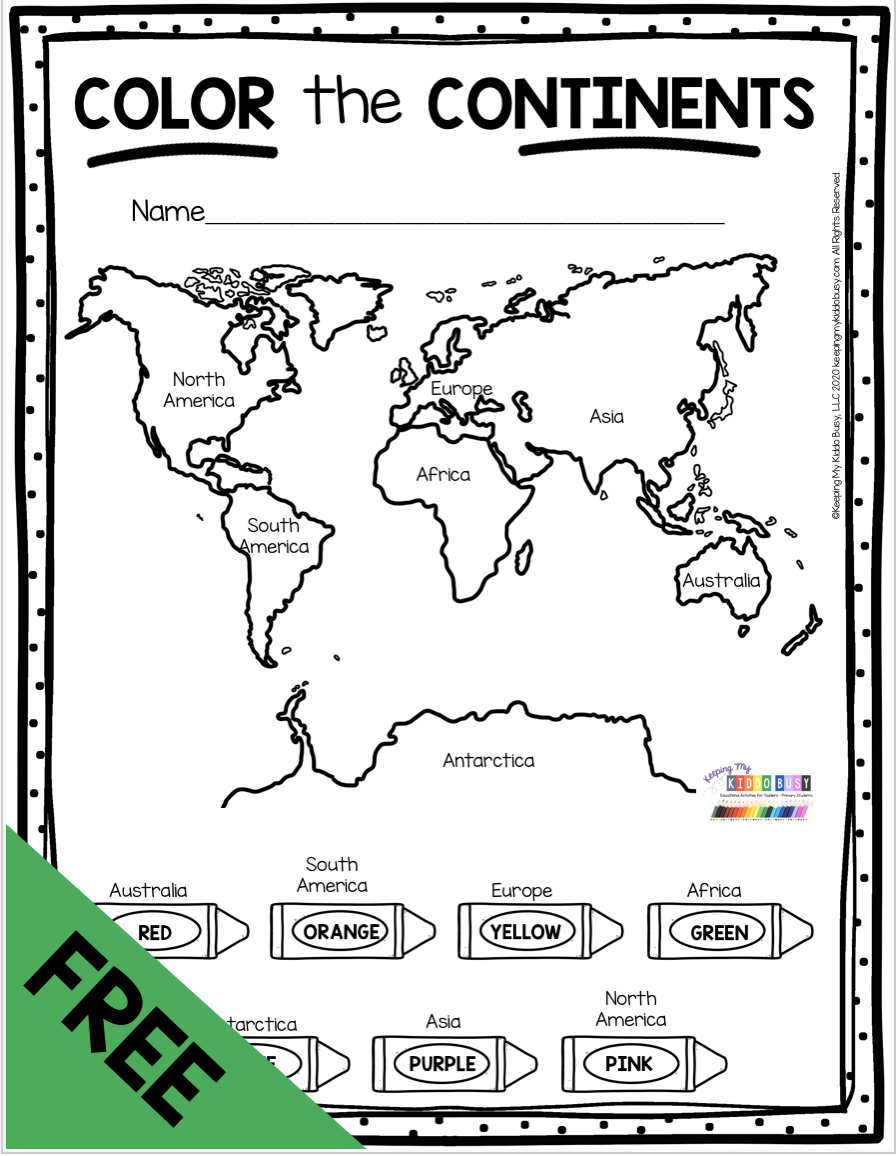 FREE Color The 7 Continents All About Earth And Maps For Kindergarten And First Grade Activities Back To School The Continents Printables Free Coloring Pages Learning Worksheets HP Official Site