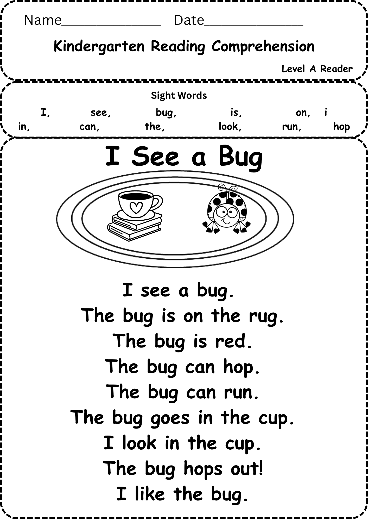 Free Kindergarten Reading Comprehension Worksheet Level A Reading Worksheet Free Printable Digital PDF