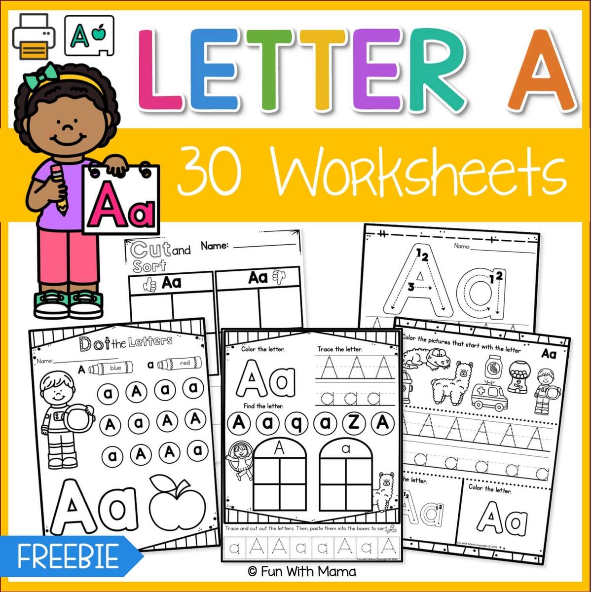 Free Letter A Worksheets For Preschool Kindergarten Fun With Mama