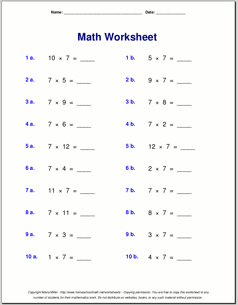 Free Math Worksheets Multiplication Worksheets