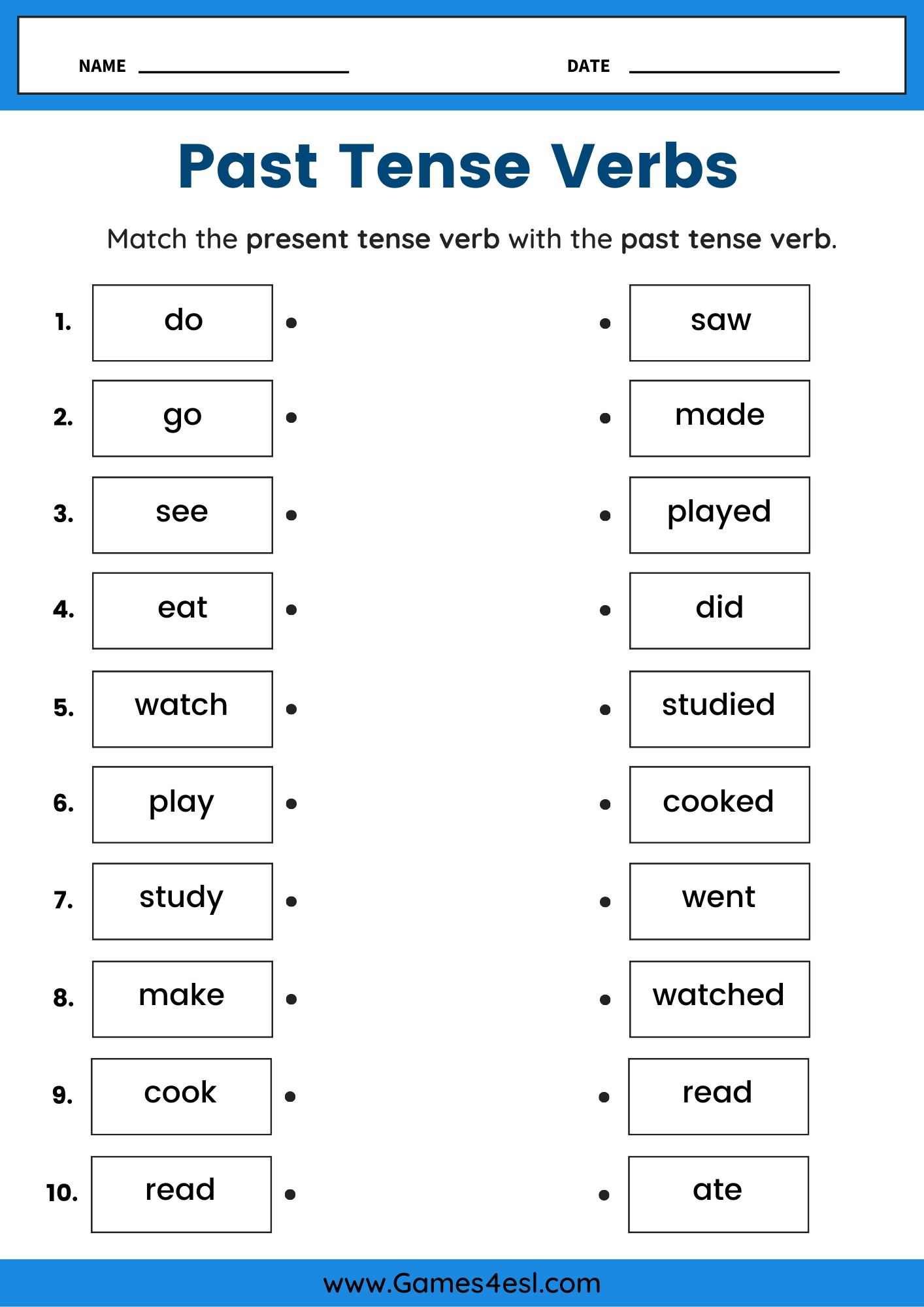 Free Past Tense Worksheets For ESL Classes Games4esl Free Past Tense Worksheets For ESL Classes Games4esl