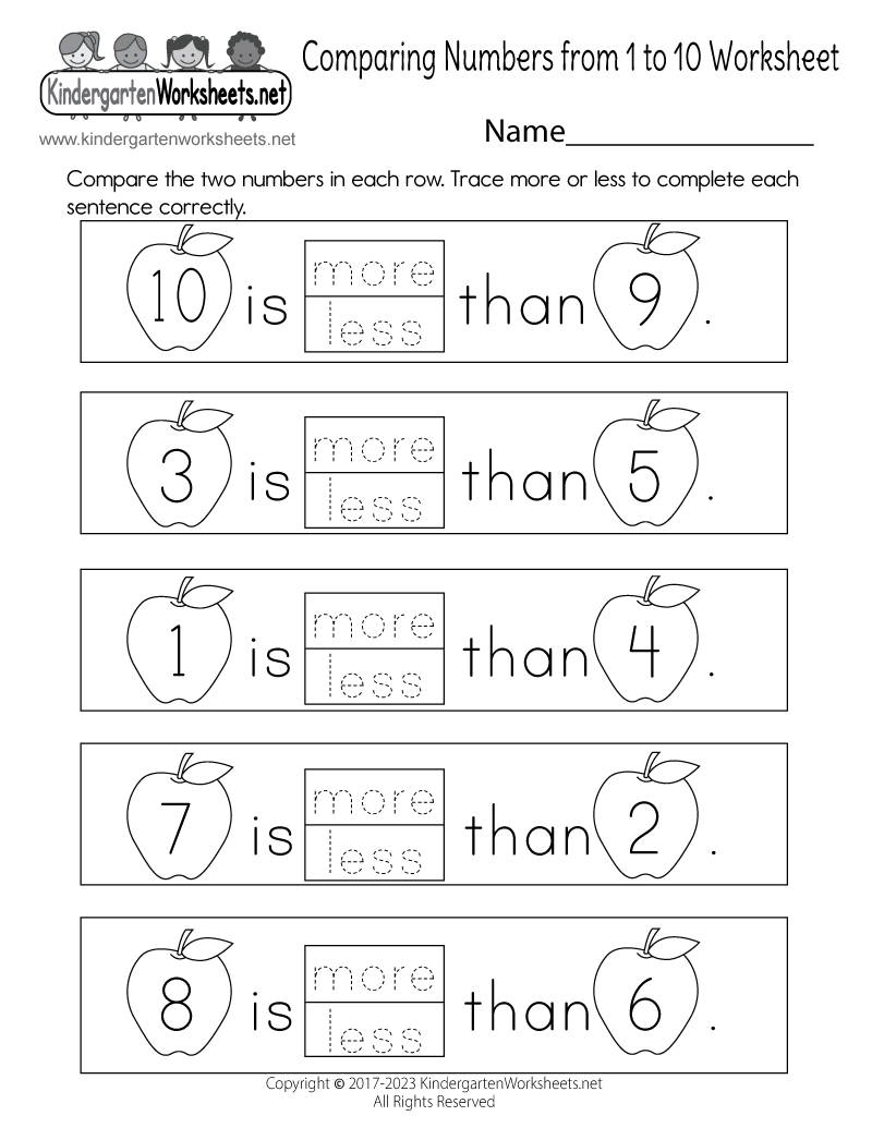 Free Printable Comparing Numbers From 1 To 10 Worksheet Kindergarten Math Worksheets Comparing Numbers 1 10 PDF Pattern Etsy