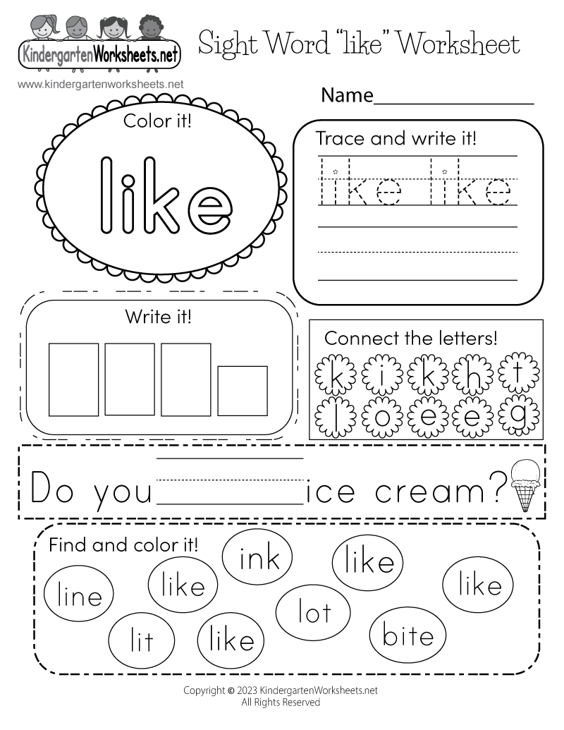 Free Printable Sight Word Like Worksheet Read It Trace It Write It Fry S First 100 Sight Words Fun Early Learning