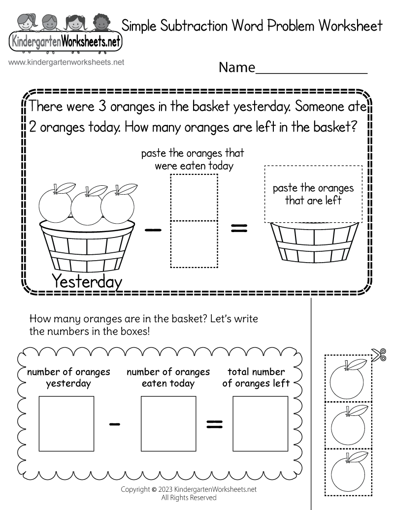 Free Printable Simple Subtraction Word Problem Worksheet Kindergarten Word Problems Addition Subtraction Made By Teachers