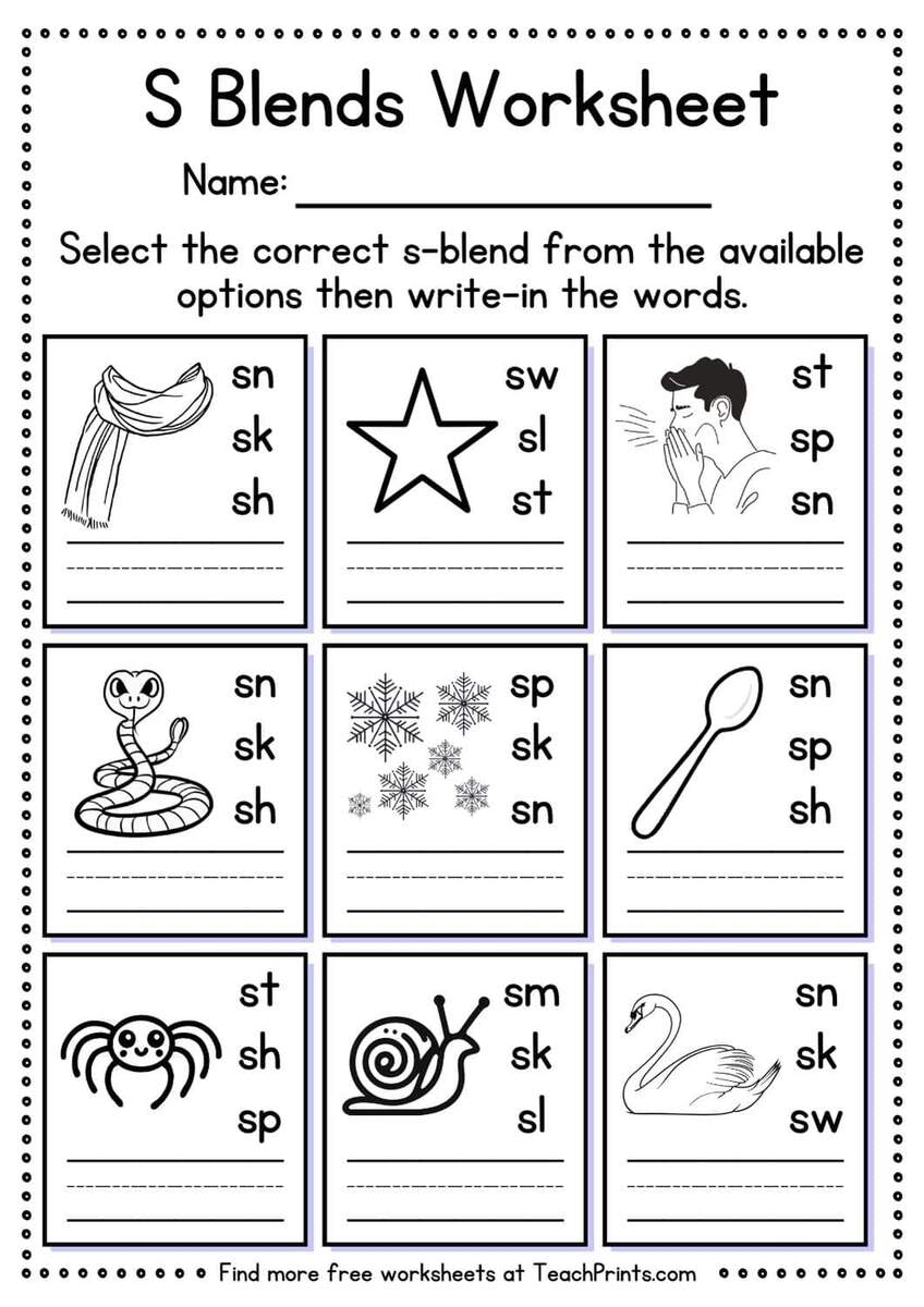 Free S Blend Worksheets Teach Prints