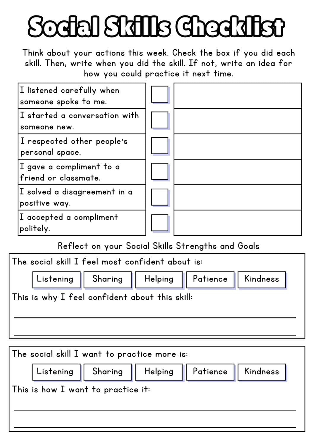 Free Social Skills Worksheets 2025 Social Skills For Kids Worksheets Printable
