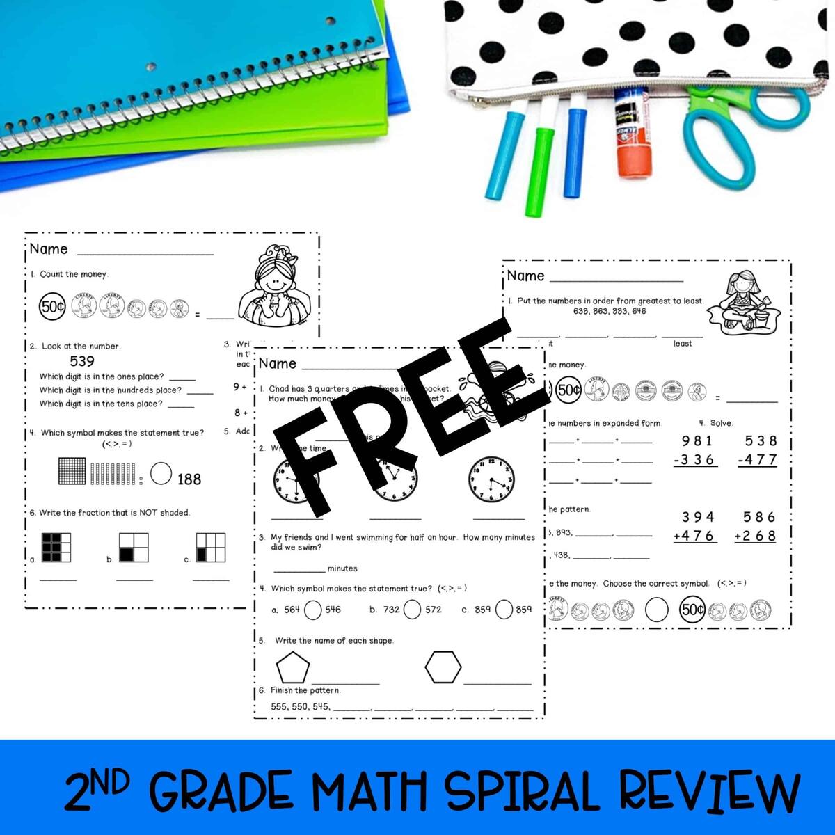 Free Summer Math Spiral Review Worksheets For 2nd Grade Second Grade Teaching Blog