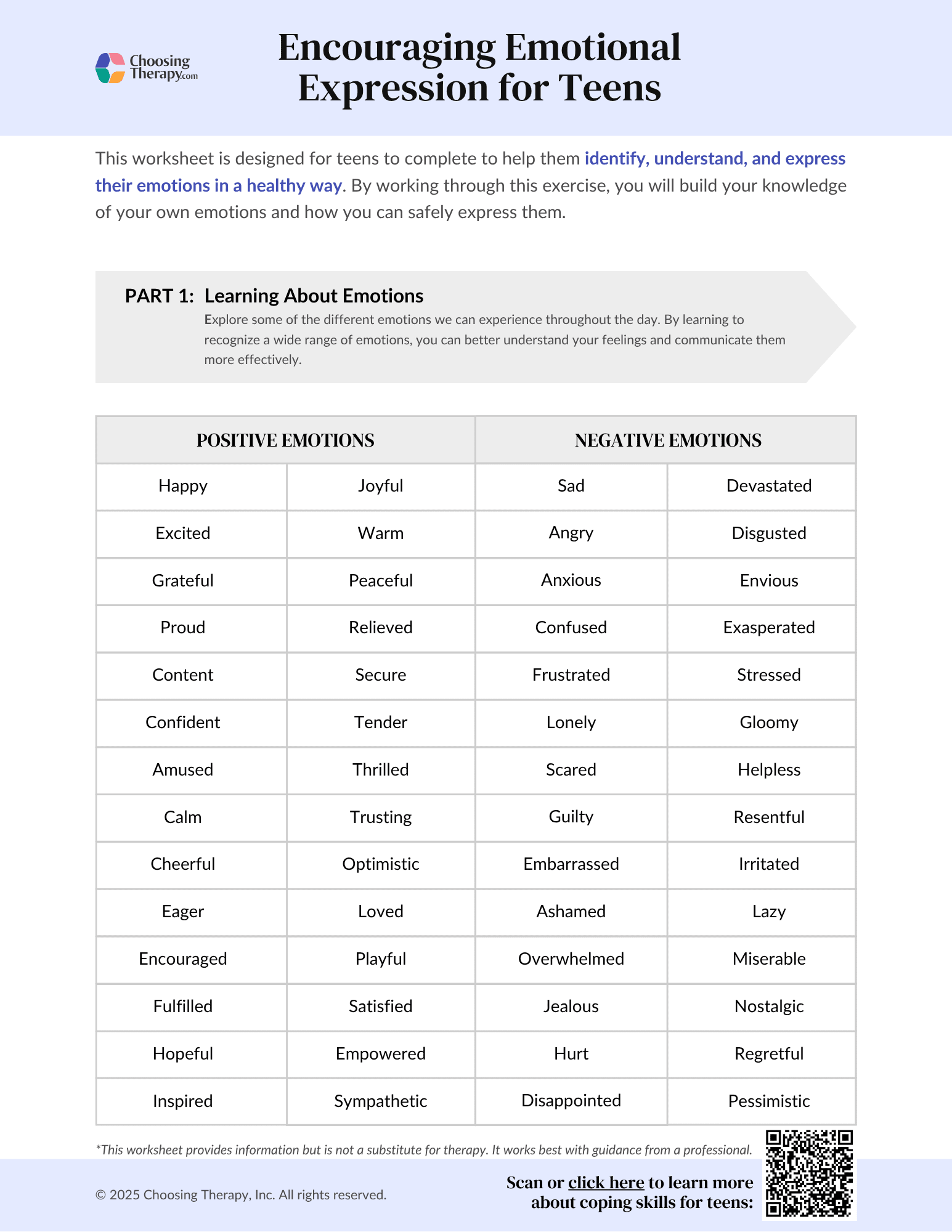Free Therapy Worksheets For Teens PDF Downloads ChoosingTherapy Free And Customizable Mental Health Templates