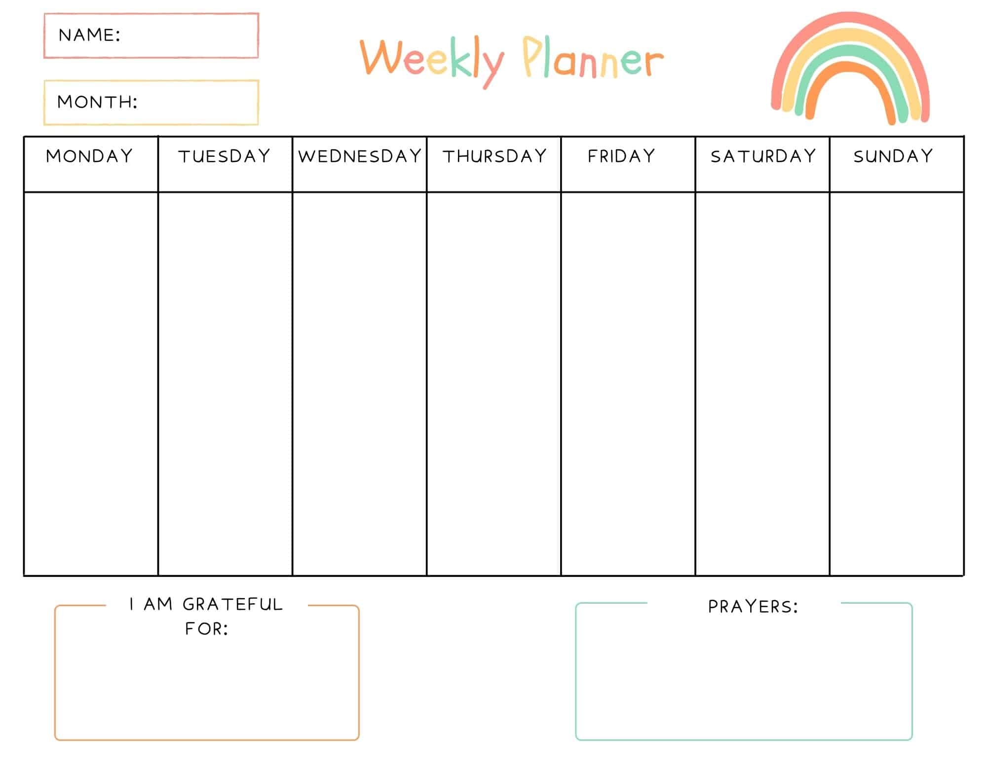 Free Weekly Planner For Kids with Prayers Gratitude Out Upon The Waters