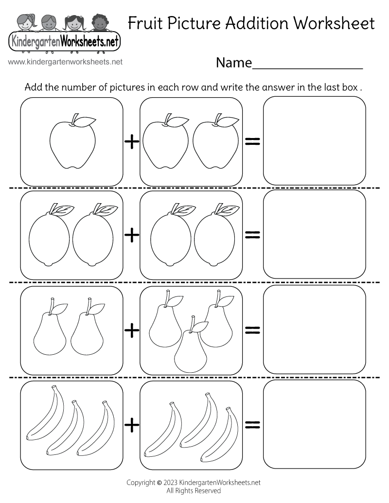 Fruit Picture Addition Worksheet Free Printable Digital PDF Kindergarten Addition Worksheet Free