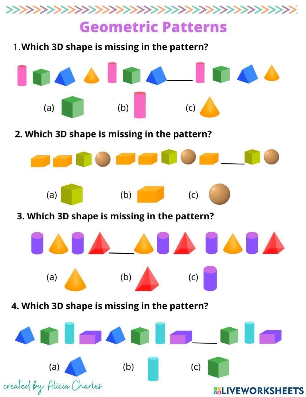 Geometric Patterns 3D Shapes Worksheet Worksheets Library