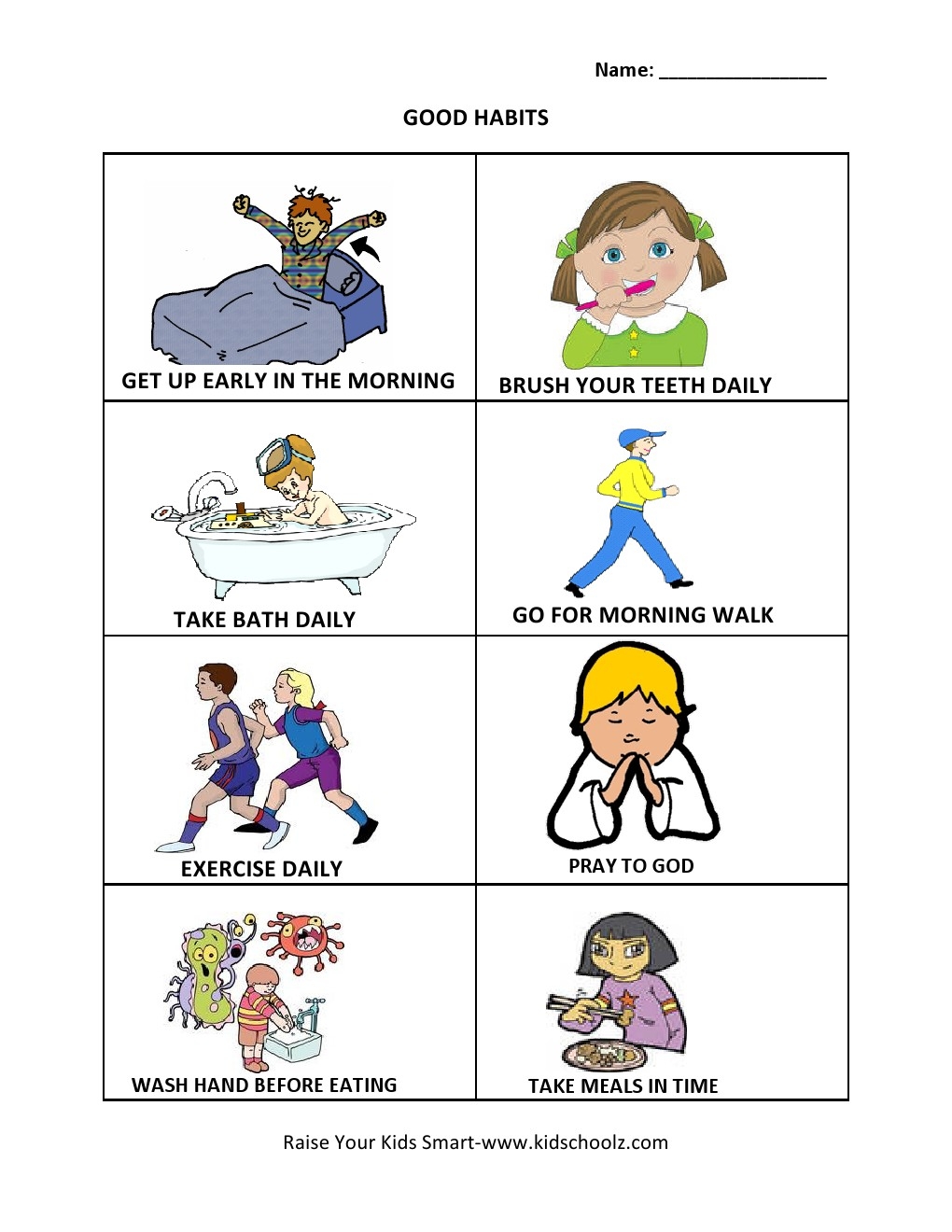 Grade 1 Good Habits Worksheet Kidschoolz