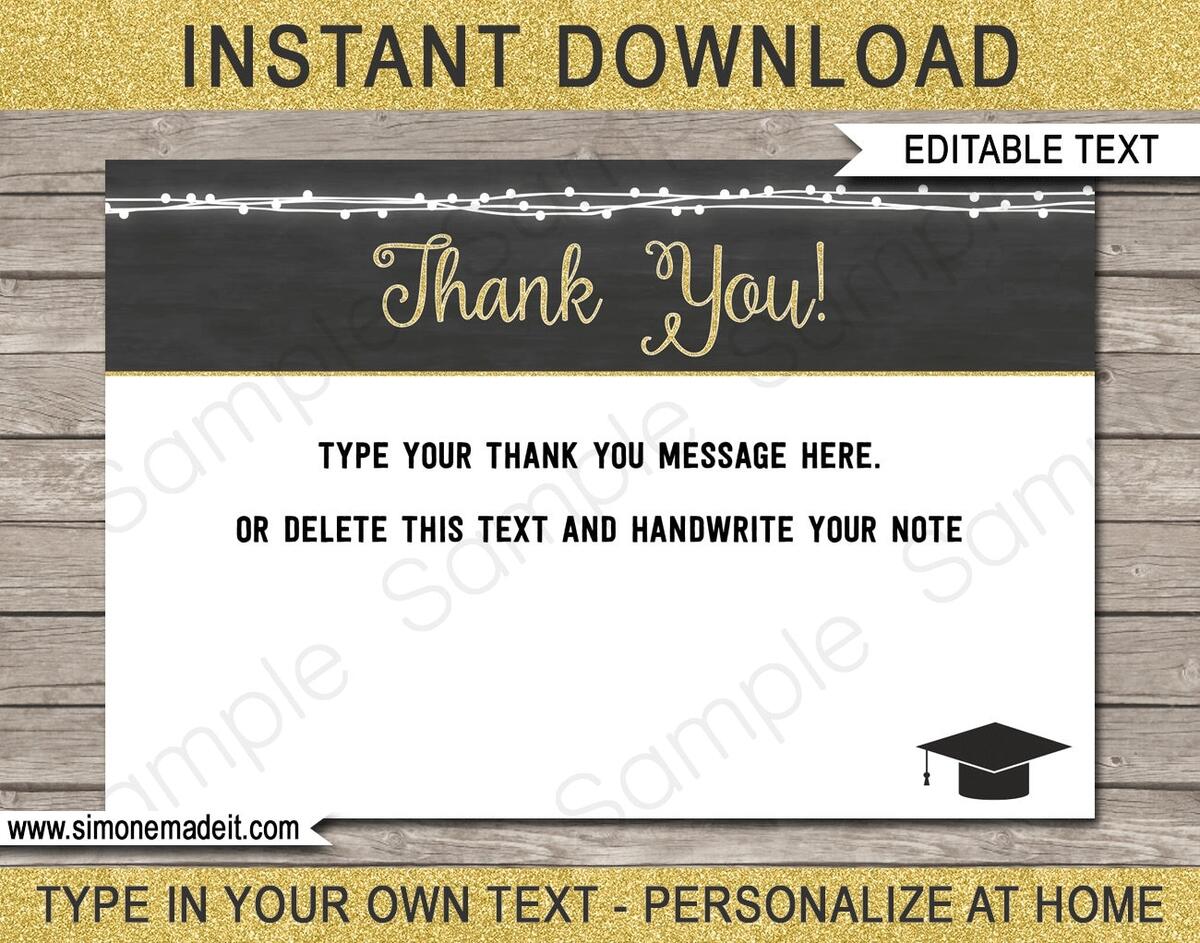Graduation Thank You Cards 4x6 Printable Notes INSTANT DOWNLOAD Etsy