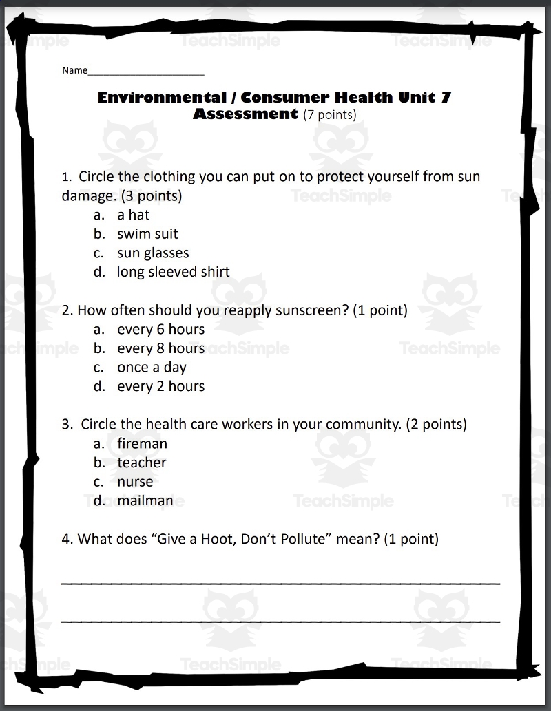 Health 1st Grade Unit 7 Environmental Consumer Health By Teach Simple