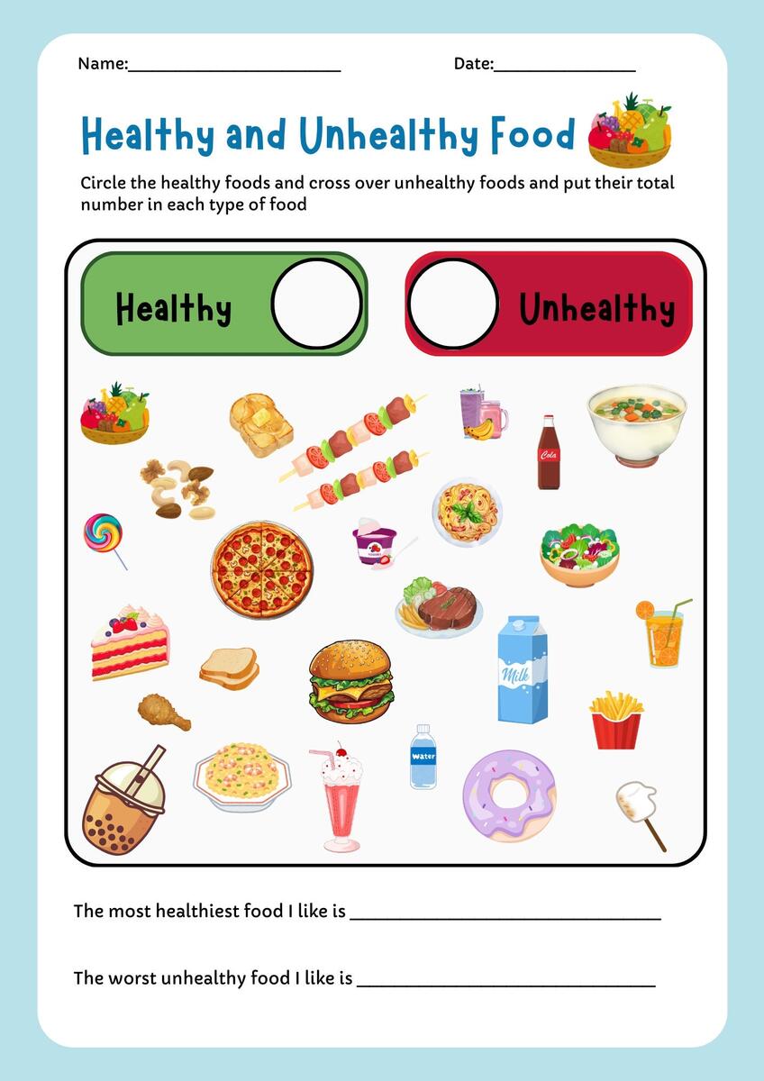 Healthy And Unhealthy Foods Flashcards And Worksheet Etsy