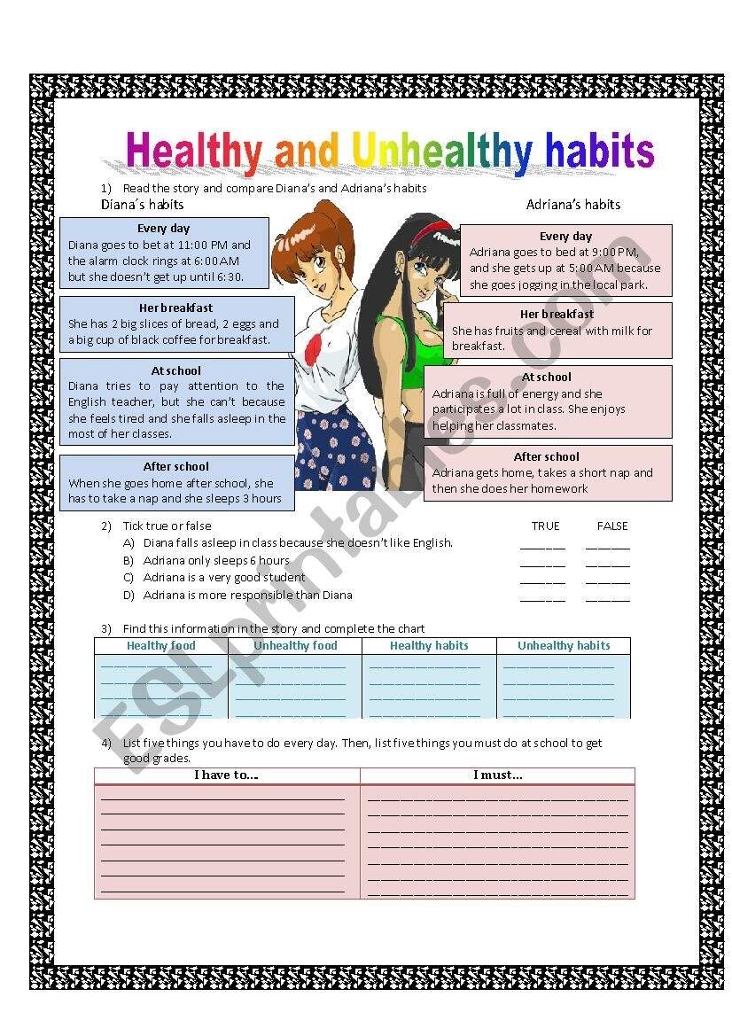 Healthy And Unhealthy Habits ESL Worksheet By Adalver