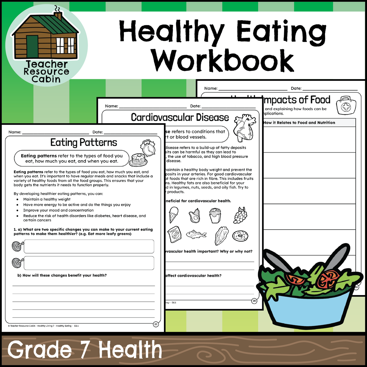 Healthy Eating Workbook Grade 7 Ontario Health Teacher Resource Cabin