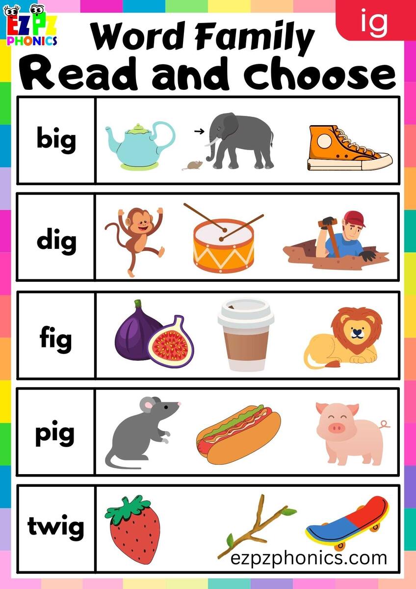 IG Words Read And Choose Phonics Word Families Worksheet Ezpzphonics