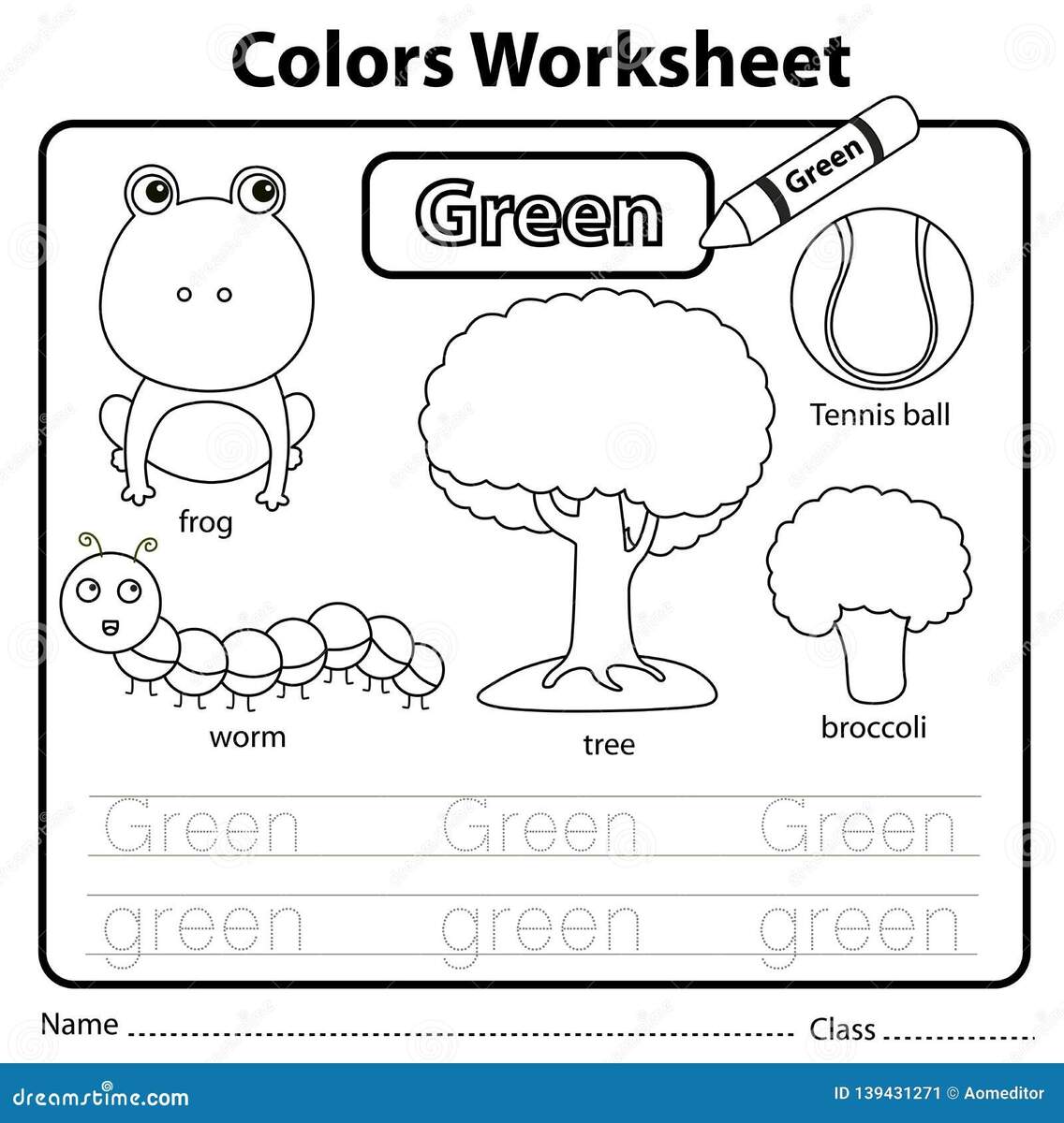 Illustrator Of Color Worksheet Green Stock Vector Illustration Of Educational Easy 139431271