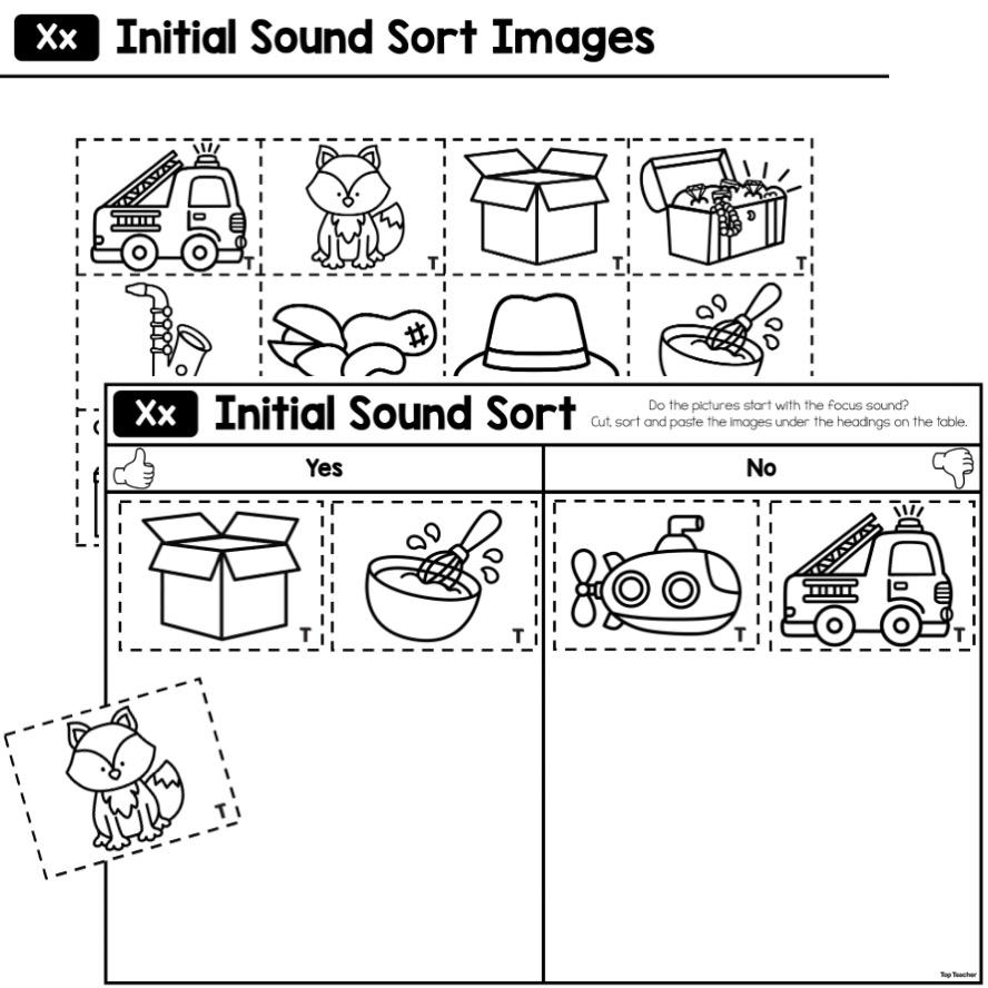 Initial Sound Sort Activity Letter X Top Teacher