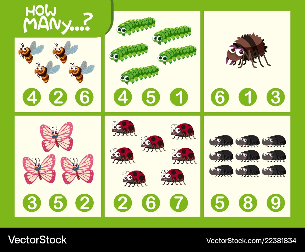 Insect Number Worksheet Math For Kids Royalty Free Vector VectorStock Insect Number Worksheet Math For Kids Royalty Free Vector VectorStock