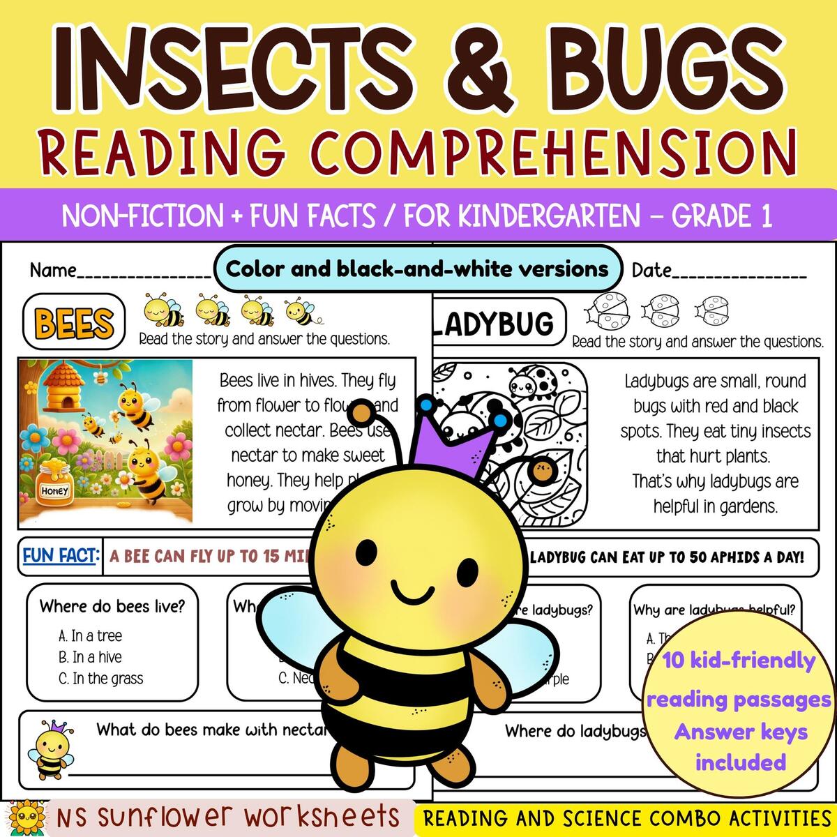 Insect Theme Read And Color Page For Kids Educational Game For Children Stock Vector Illustration Of Coloring Animal 203679445