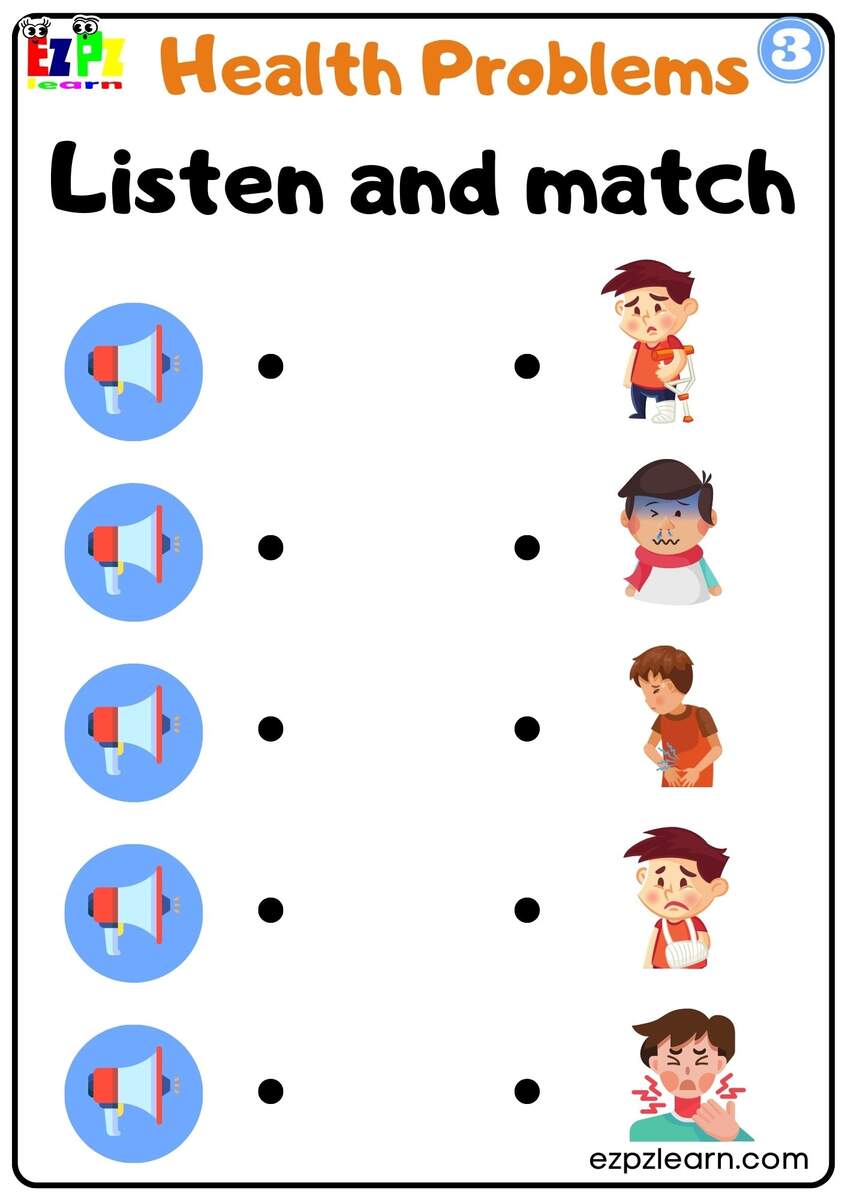 Interactive Health Problems Worksheet Listen And Match The Correct Images Activity For K5 And ESL Students G3 Ezpzlearn