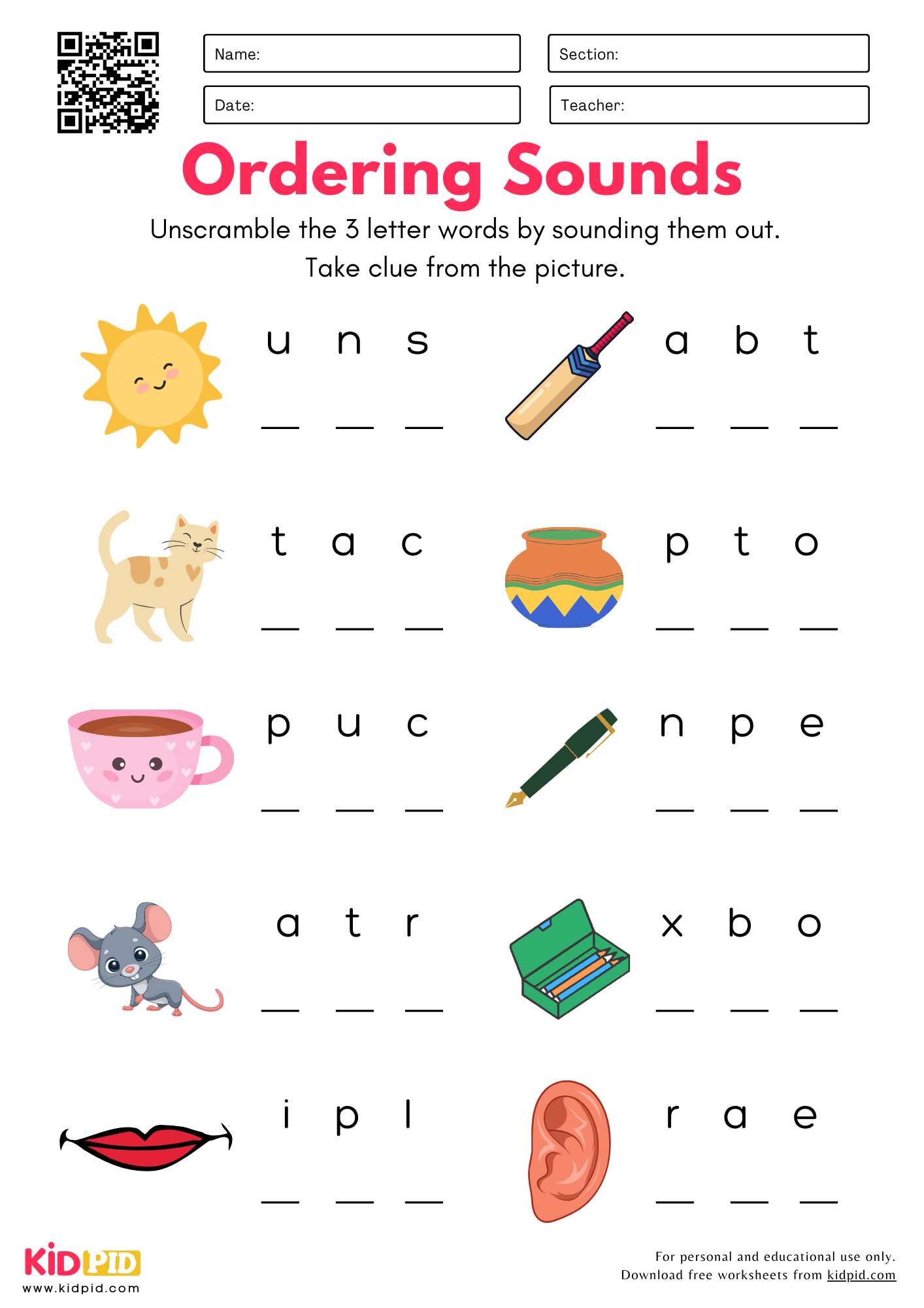 Jumbled Letters Phonemes Worksheets For Kindergarten Kidpid