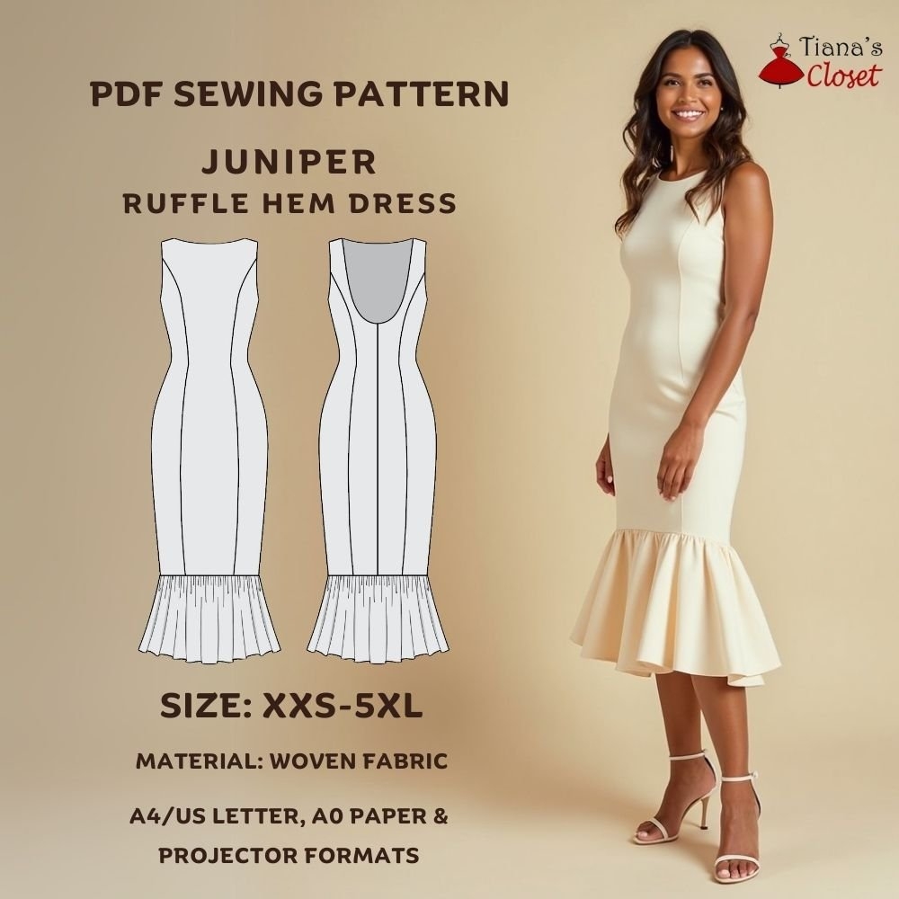 Juniper Ruffle Hem Midi Dress Free PDF Sewing Pattern Tiana s Closet
