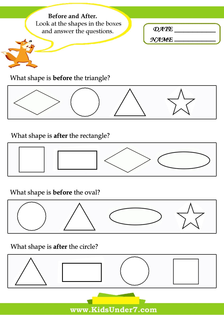 Kids Under 7 Before And After Worksheets Kids Under 7 Before And After Worksheets
