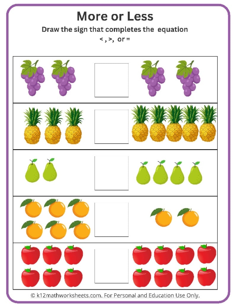 Kindergarten Comparing Numbers Worksheets Comparing Numbers From 1 To 10 Worksheet Free Printable Digital PDF