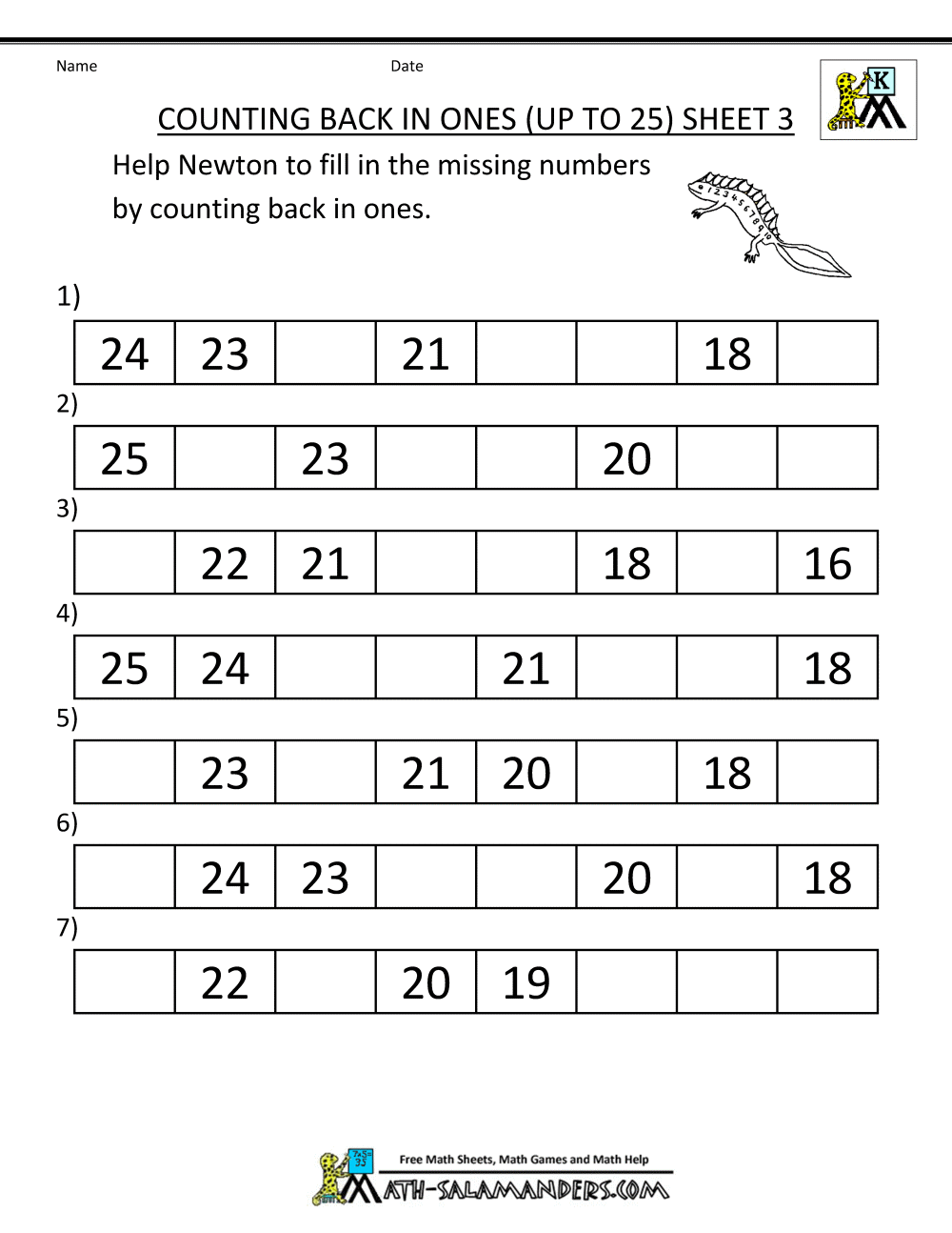 Kindergarten Counting Worksheets Sequencing To 25