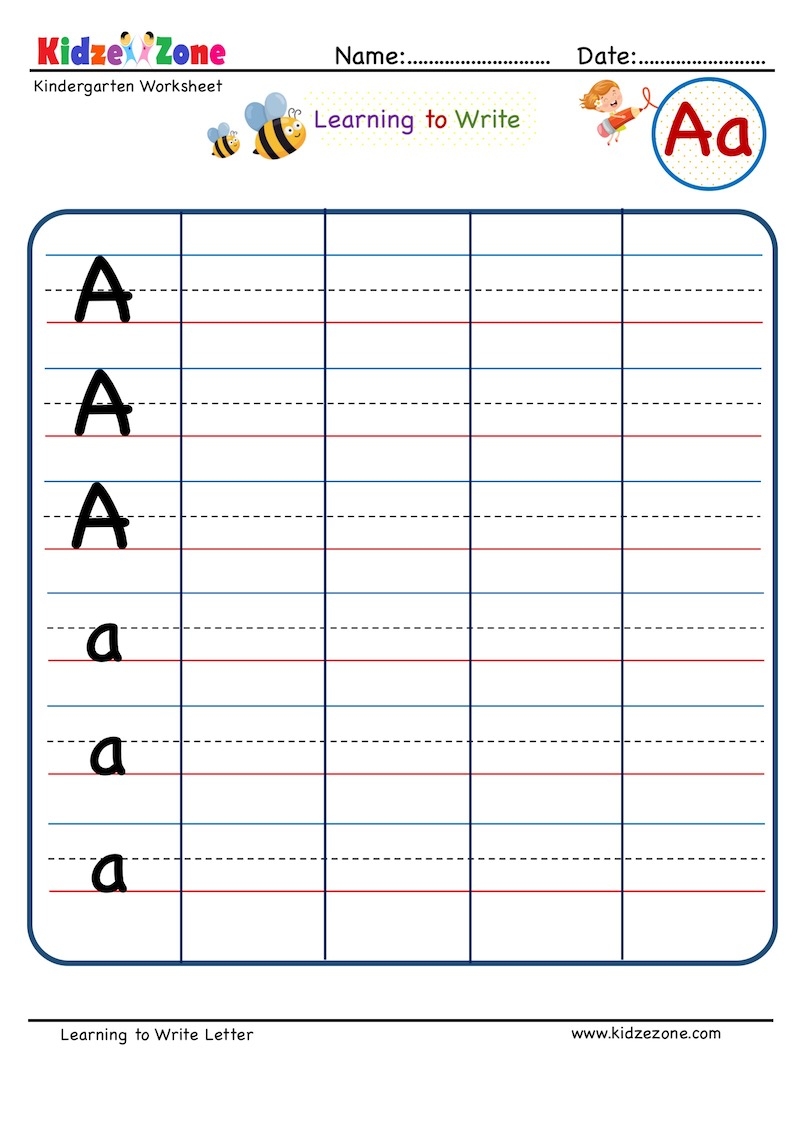 Kindergarten Letter A Writing Worksheet KidzeZone Worksheets Library Kindergarten Letter A Writing Worksheet KidzeZone Worksheets Library