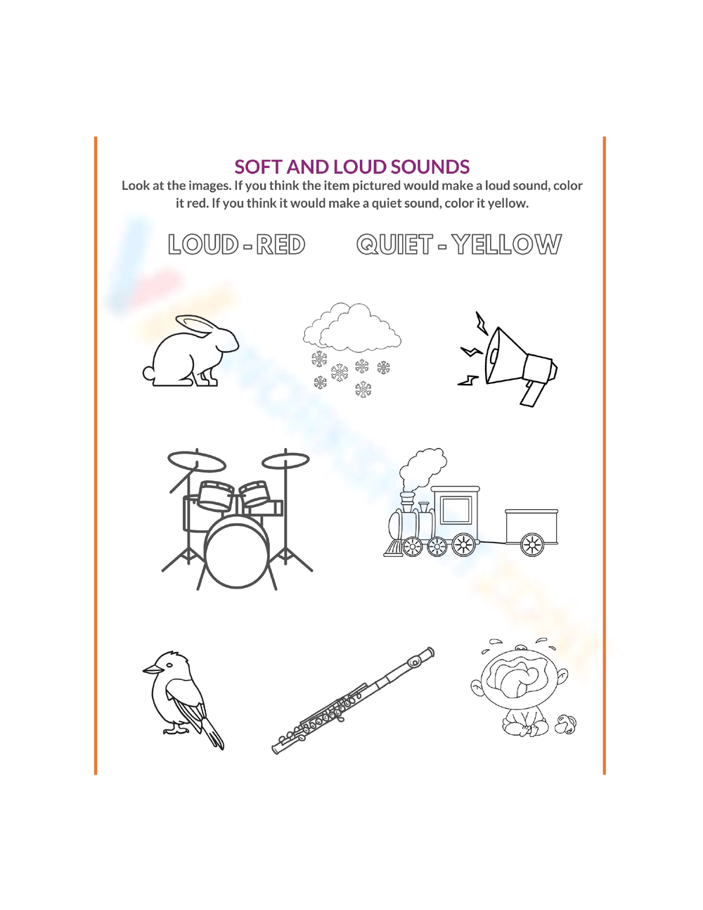 Kindergarten Loud And Soft Sounds Worksheets Printable