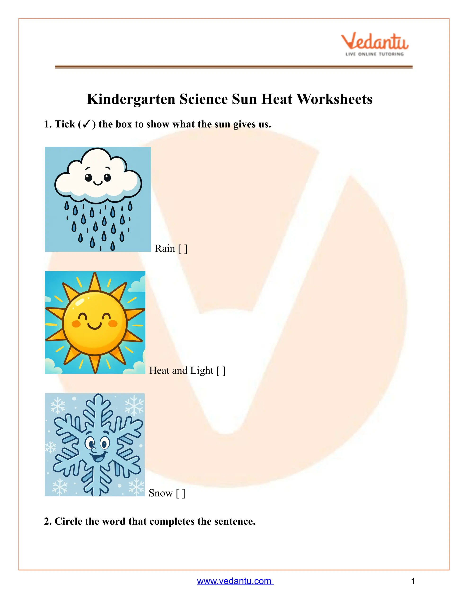 Kindergarten Science Sun Heat Worksheet Free PDF Printable