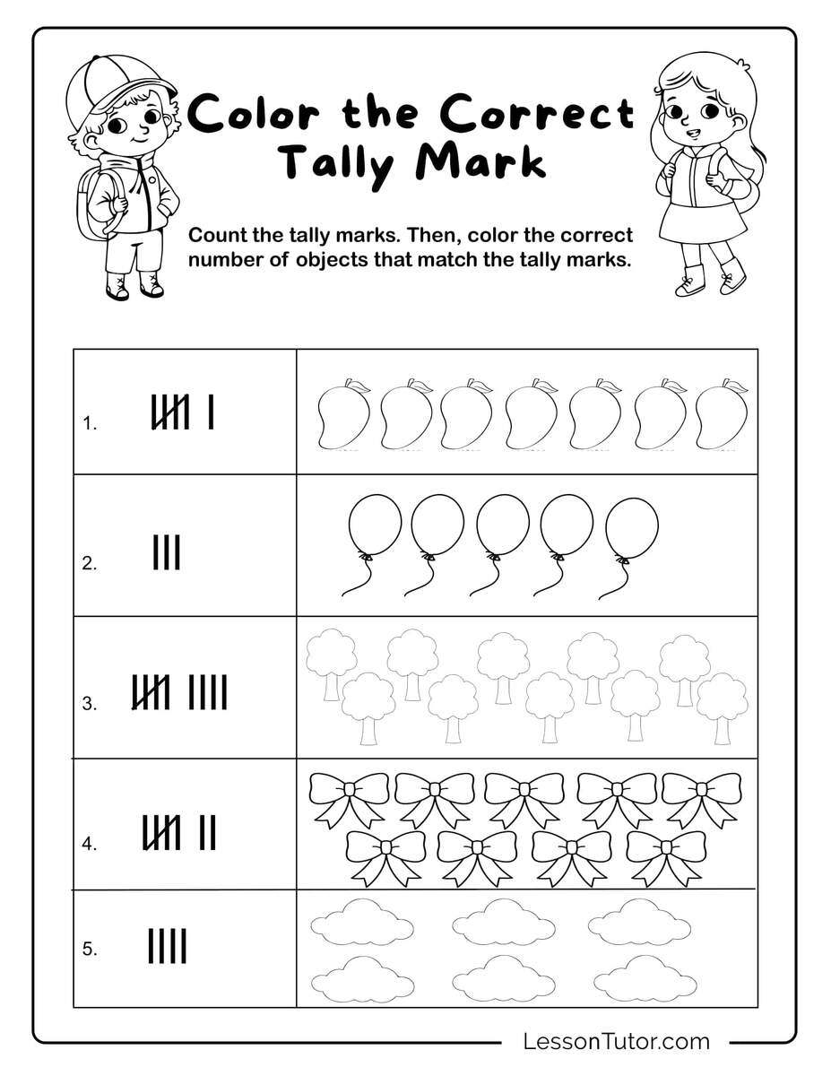 Kindergarten Tally Marks Numbers 1 20 Worksheets Free Coloring Pages PDF Printables And Worksheets Lesson Tutor