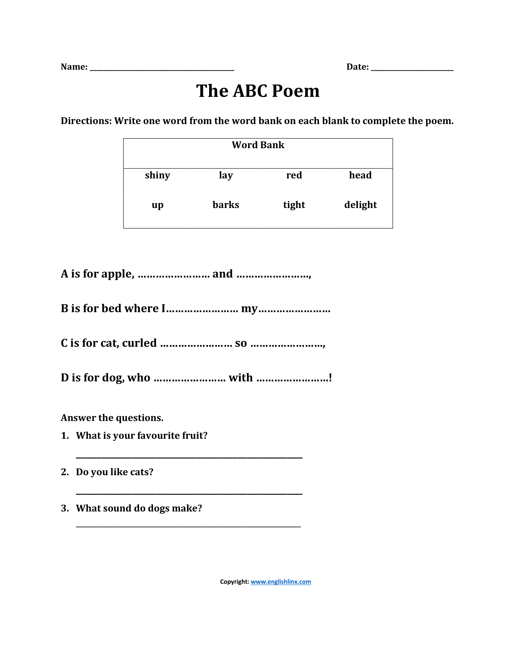 Printable Kindergarten Back To School Poems Worksheets Download
