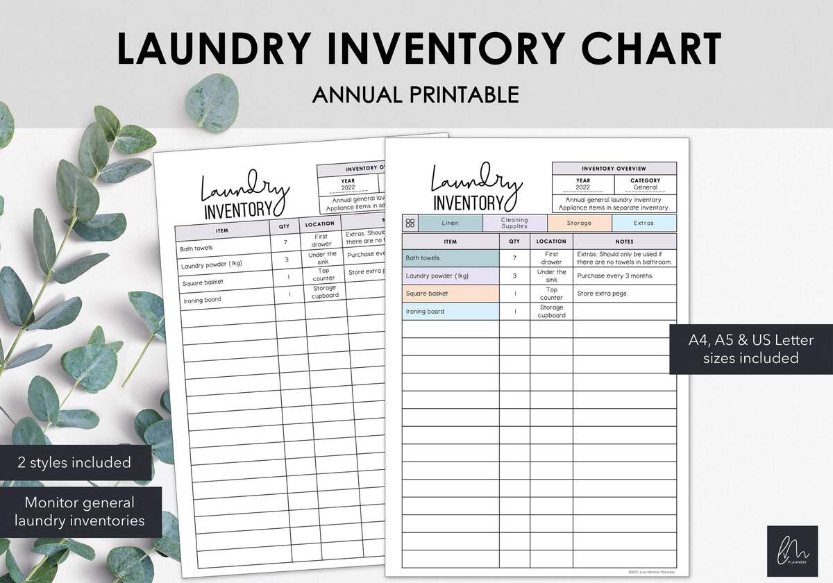 Laundry Inventory Charts List Laundry Related Items In A Printable Household Inventory Tracker Instant Download Etsy Norway