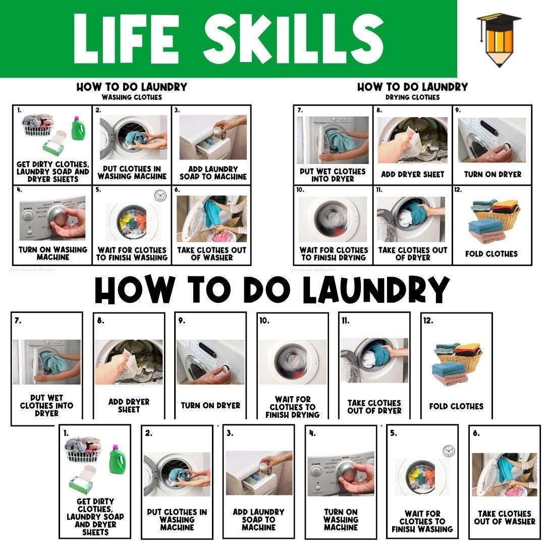 LAUNDRY LIFE SKILLS How To Do Laundry Sequence Adult Teen Visual Aid Task Card Dementia Alzheimer Special Needs Support Etsy Sweden
