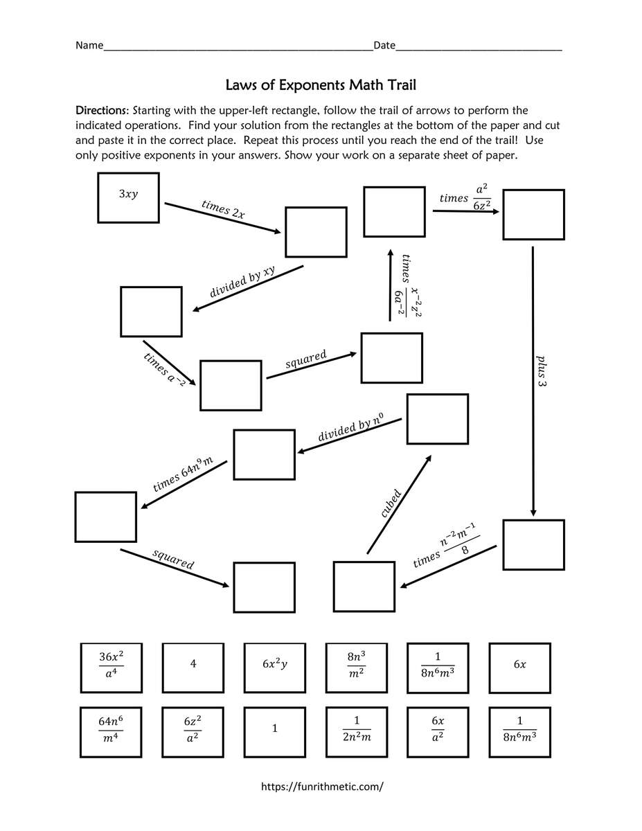 Laws Of Exponents Math Trail Puzzle Funrithmetic Laws Of Exponents Math Trail Puzzle Funrithmetic