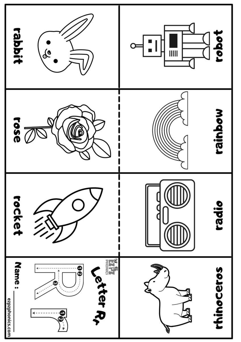 Letter R Mini Coloring Book Free Printable PDF Ezpzphonics