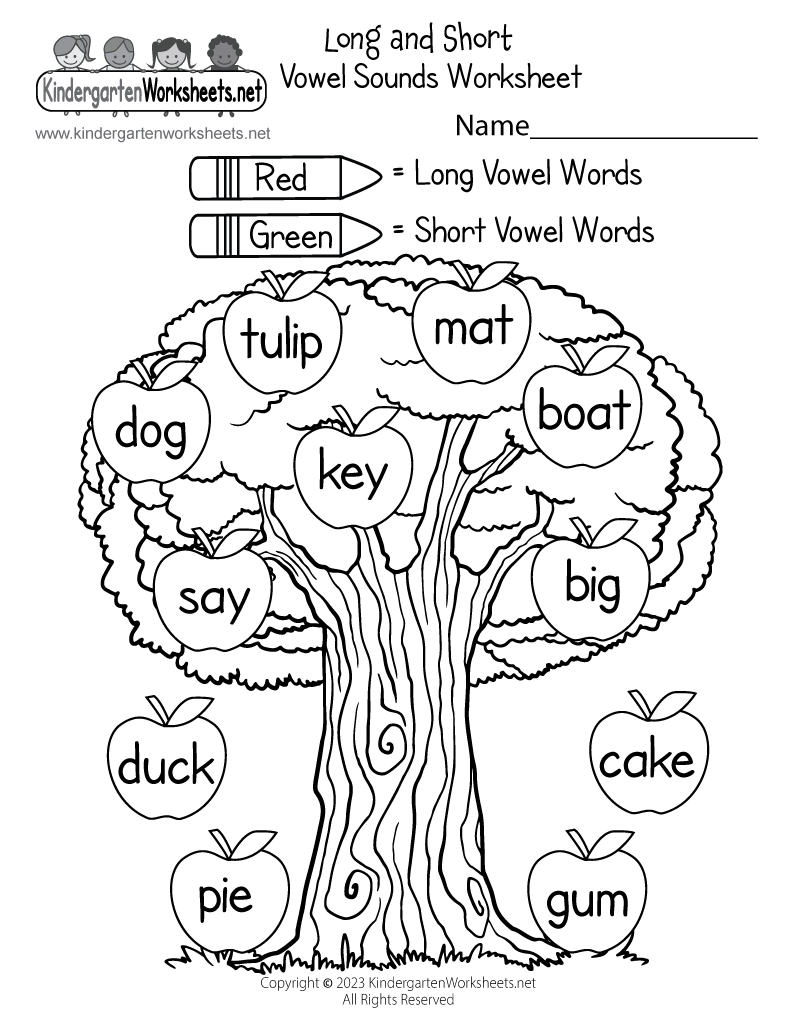 Identifying Long And Short Vowel Sounds Worksheets For Kindergarten Teaching Resources