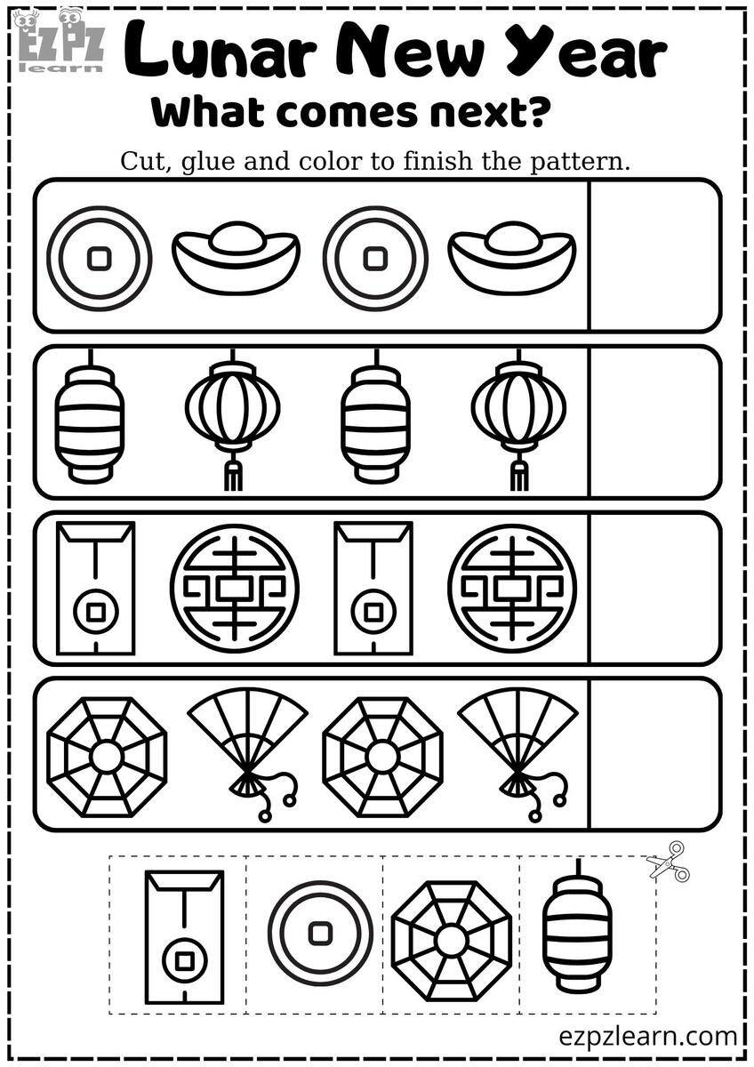 Lunar Chinese New Year And Tet What Comes Next Coloring Activity For Kids Ezpzlearn Chinese New Year Activities And Books Early Education Zone