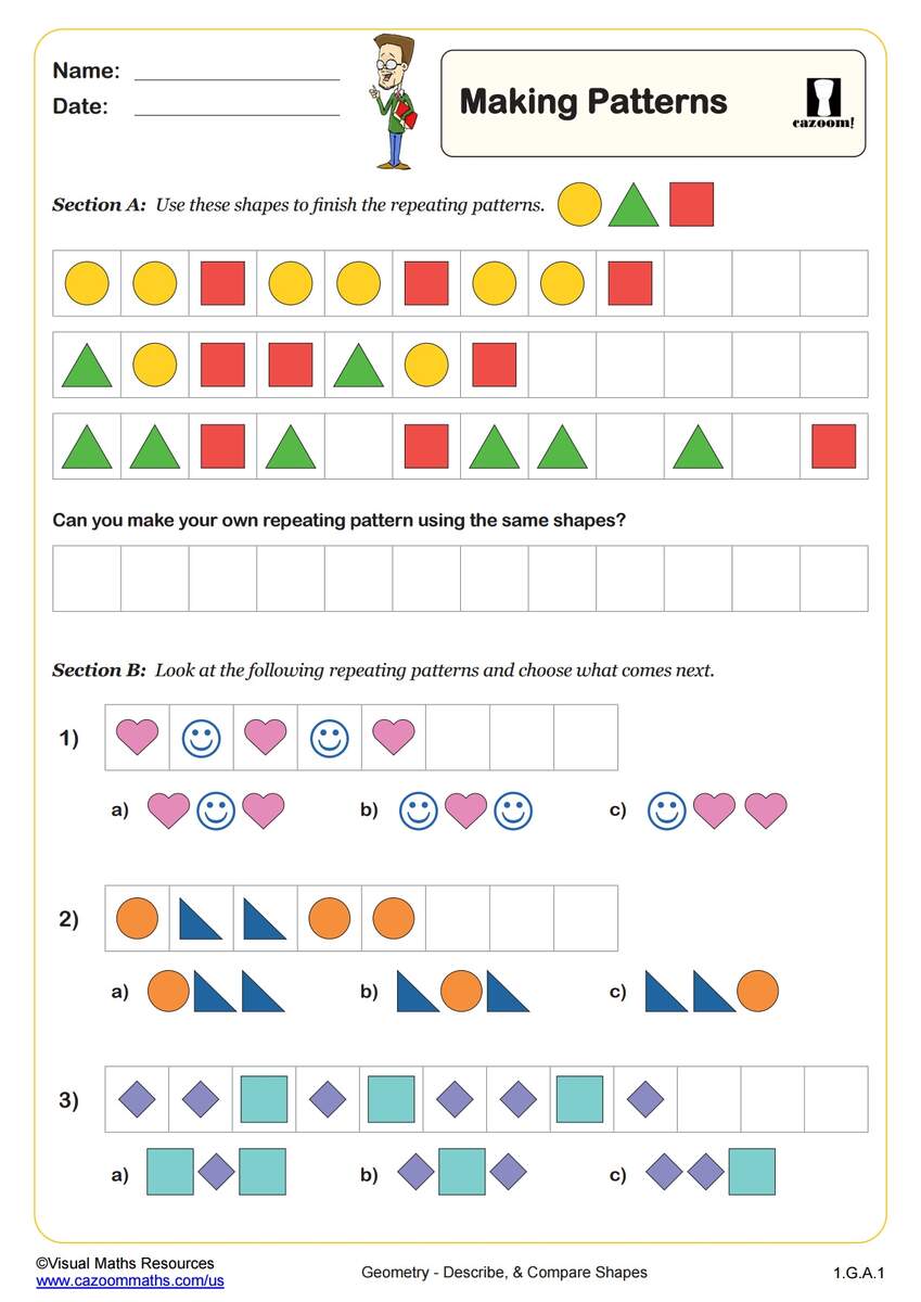 Making Patterns Fun And Engaging 1st Grade PDF Worksheets Cazoom Math