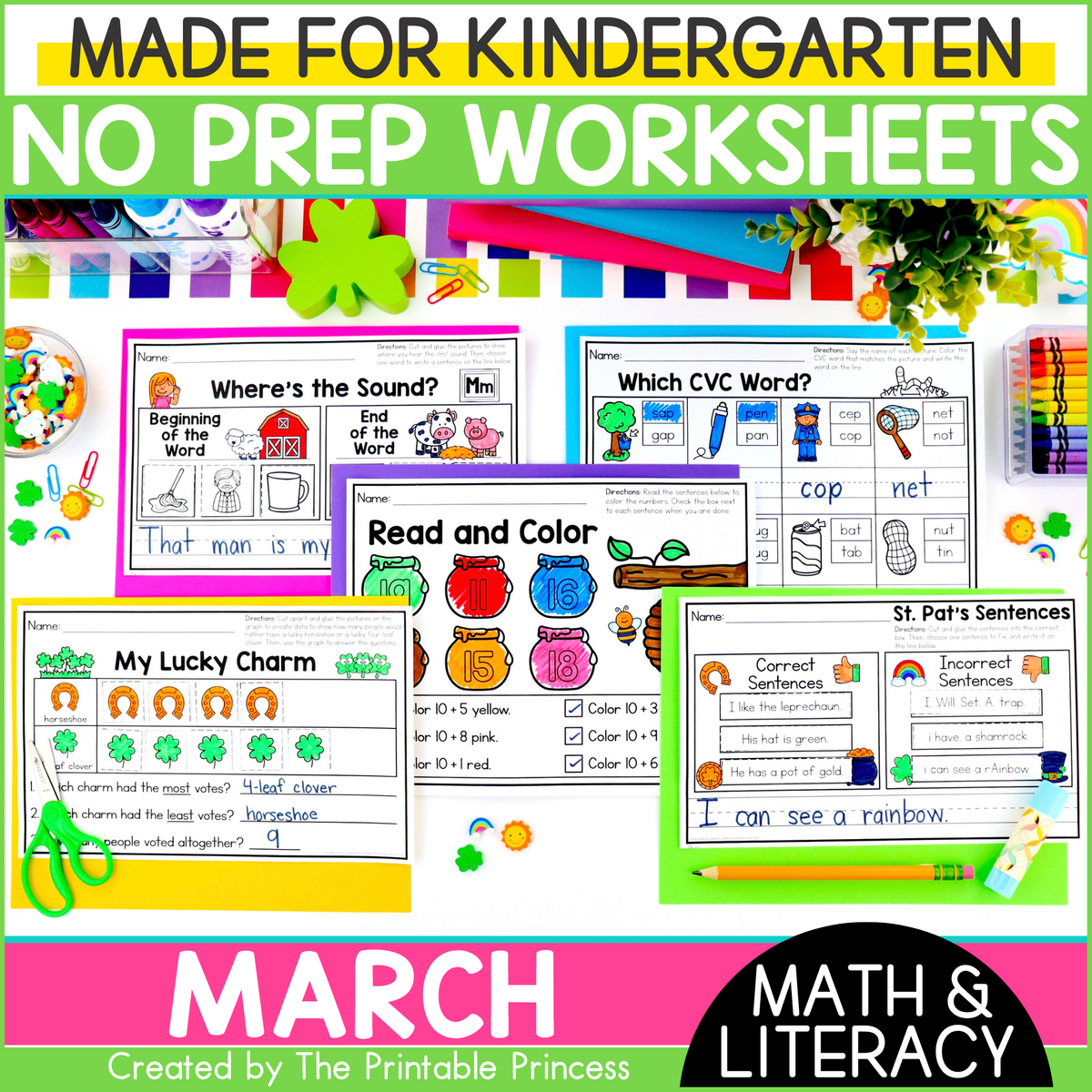 March Literacy And Math Worksheets For Kindergarten The Printable Princess March Literacy And Math Worksheets For Kindergarten The Printable Princess