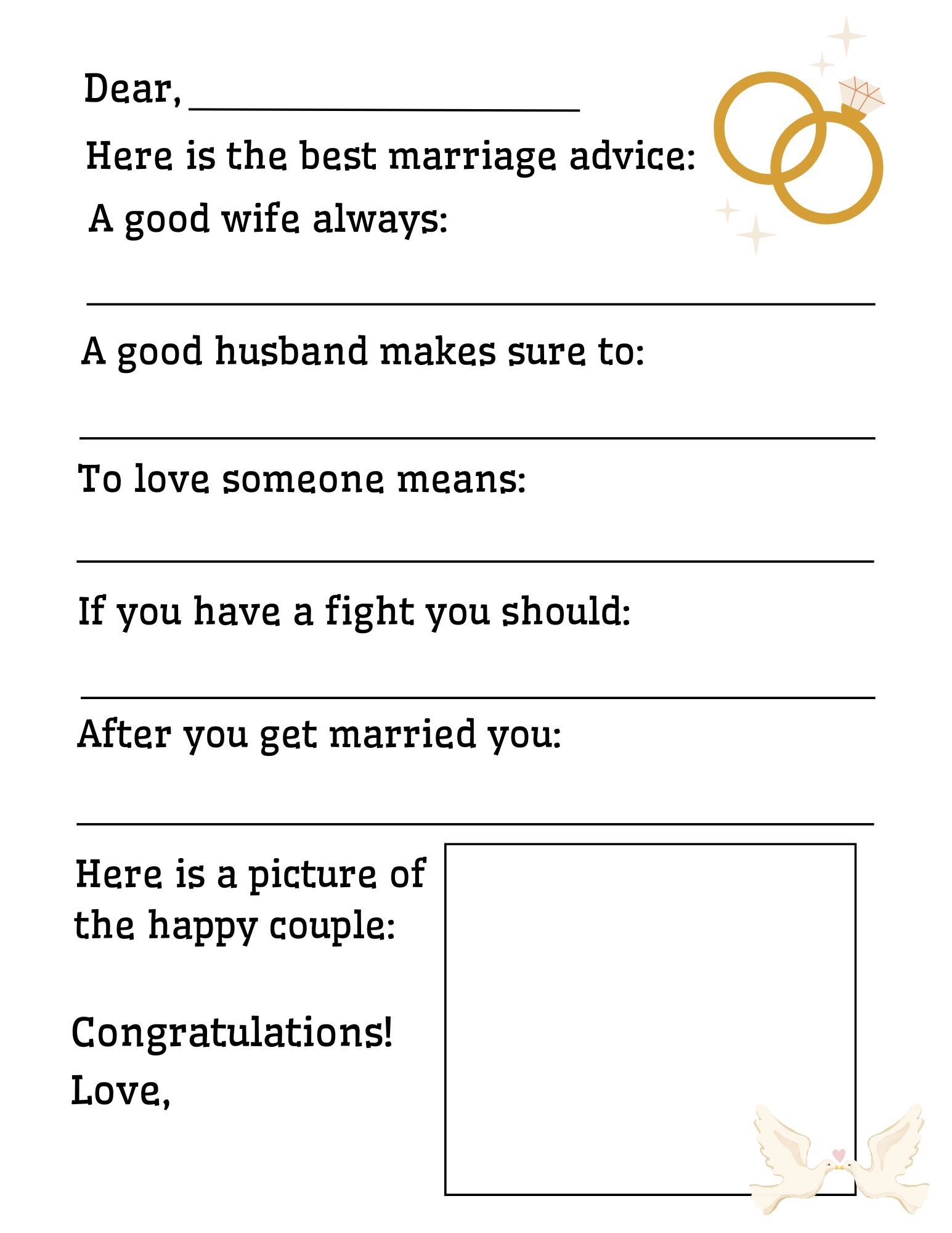 Marriage Advice From Kids Free Printable PDF