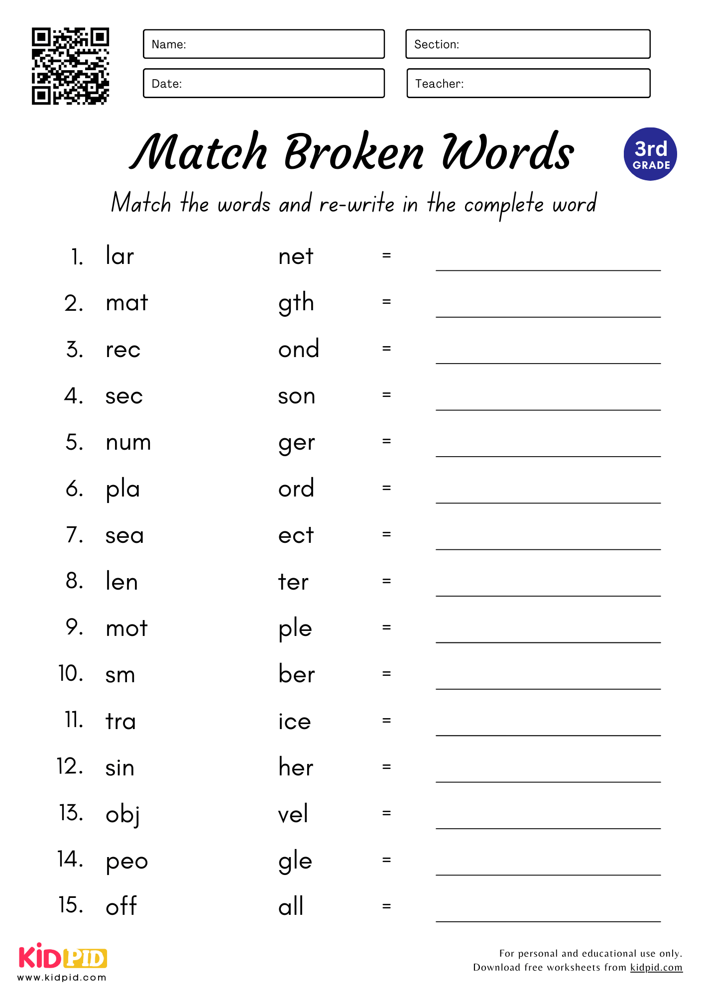 Engaging English Worksheets For 3rd Grade Students